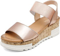 Women's Open Toe Platform Sandals - Elastic Strap Wedge Comfort