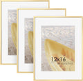 12x16 Metal Picture Frame With Mat for 9x12 Photos - Minimalist Gold
