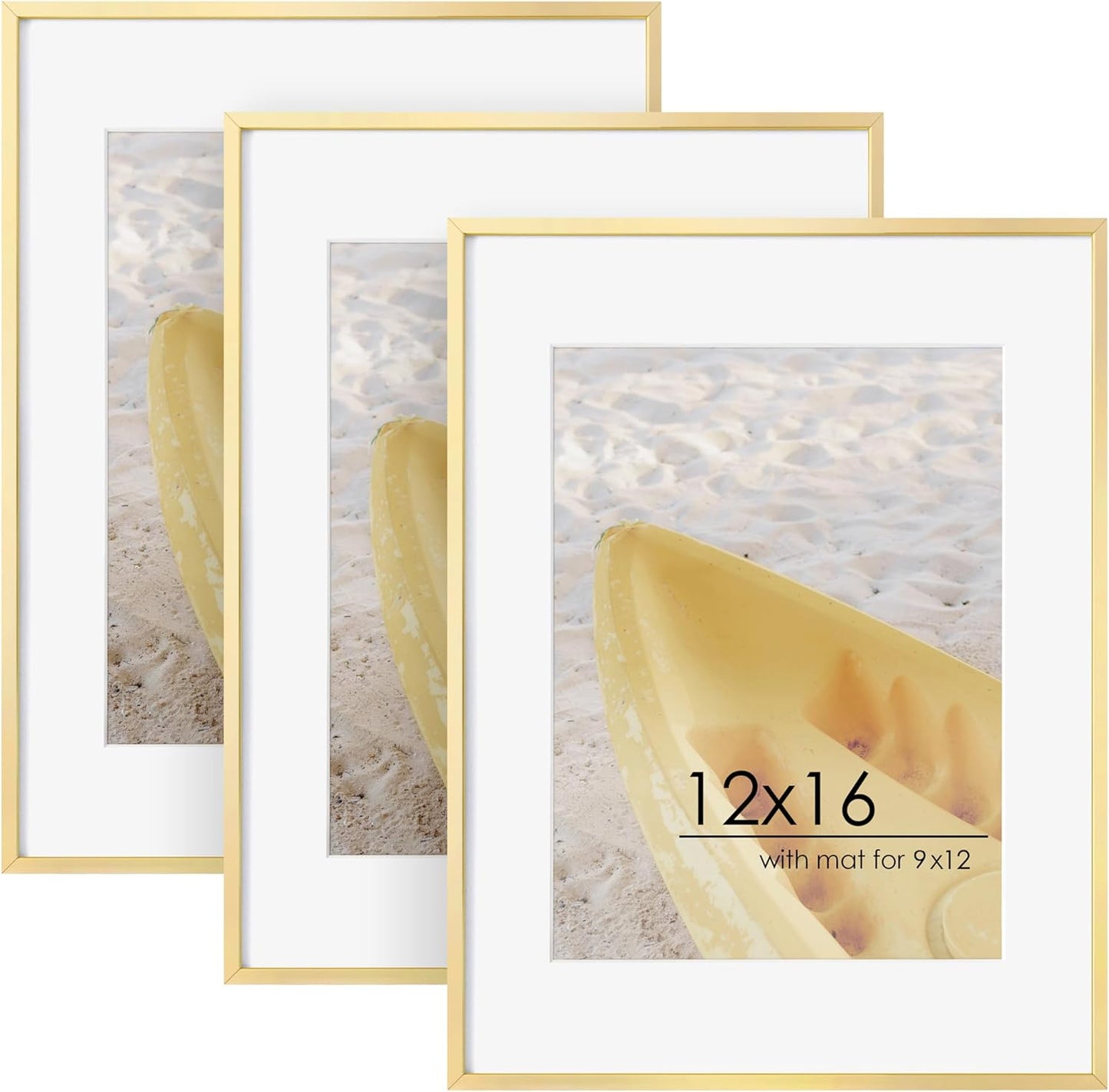 12x16 Metal Picture Frame Set of 3 for Wall Display in Gold
