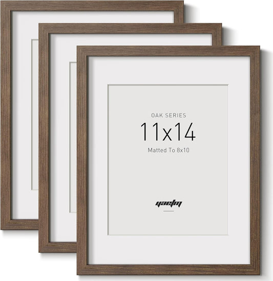 Yaetm 11x14 Picture Frame with Mat for 8x10 - Rustic Design