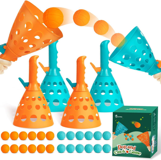 Interactive Pop & Catch Game Set - 24 Balls, 4 Launchers - Fun for Kids!