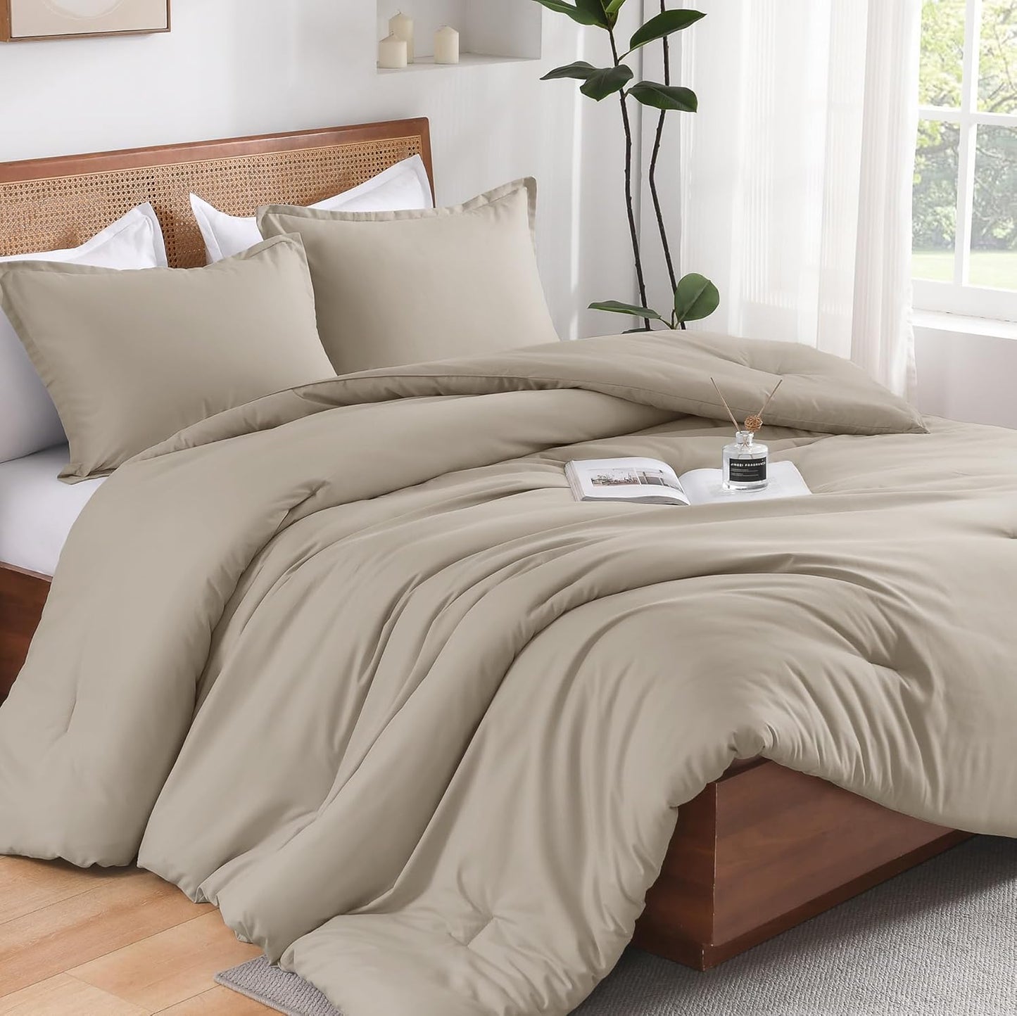 Andency Oatmeal King Size Comforter Set for Elegant Bedrooms