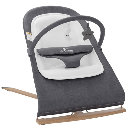Portable Baby Bouncer with Elegant Wood Accents - JOY & LOTUS