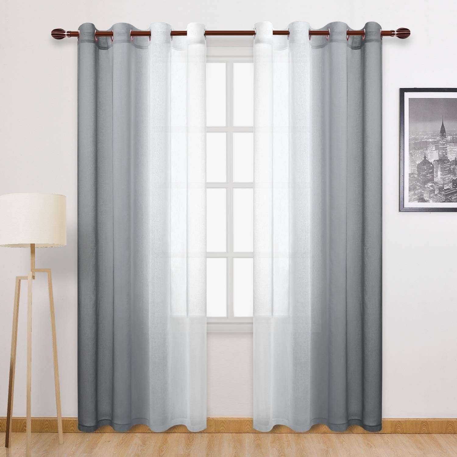 Grey Ombre Sheer Curtains - Elegant Grommet Panels
