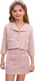 Girls 2 Piece Houndstooth Tweed Jacket and Skirt Set - Tea Party Suit