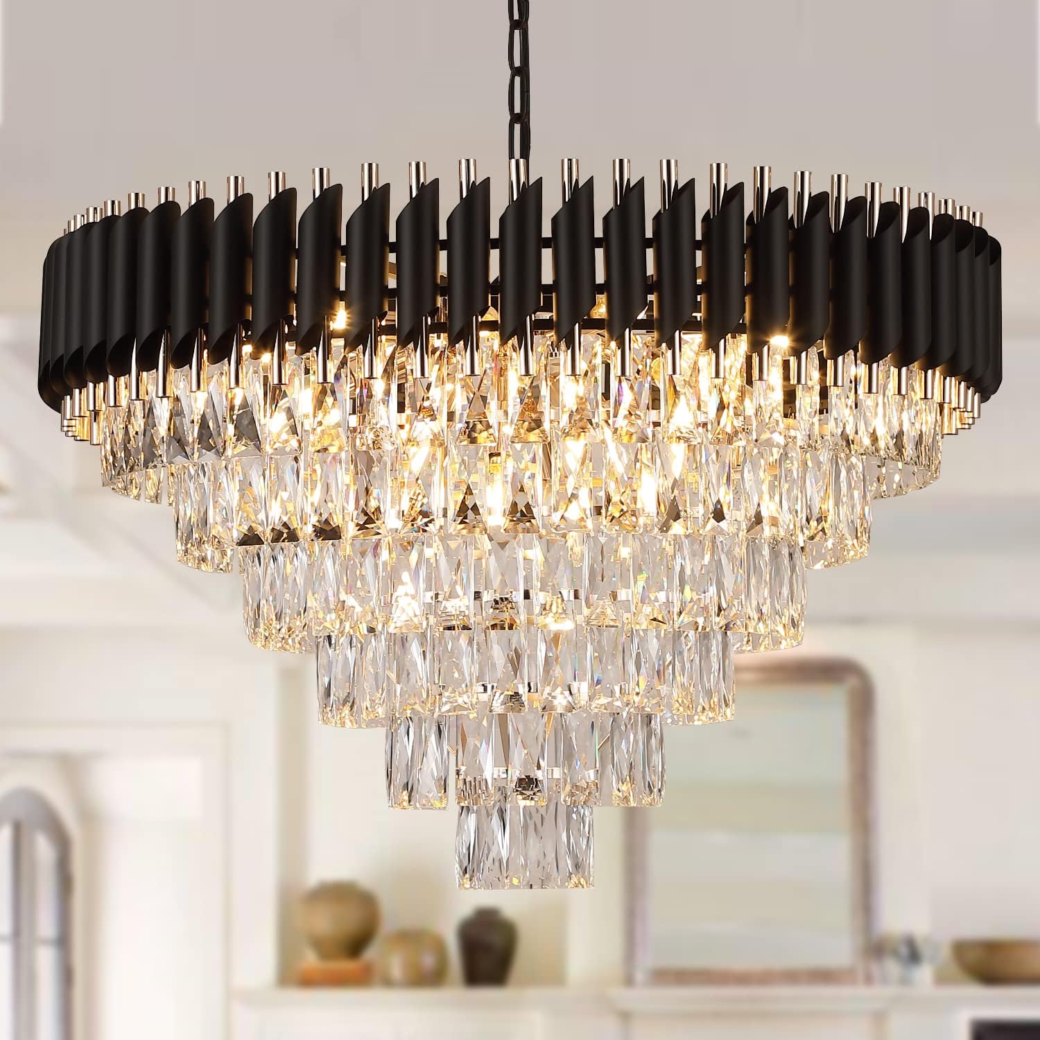 Modern Black and Gold Crystal Chandelier for Elegant Spaces