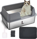Stainless Steel Litter Box Side Entry with Mat and Scoop - Large