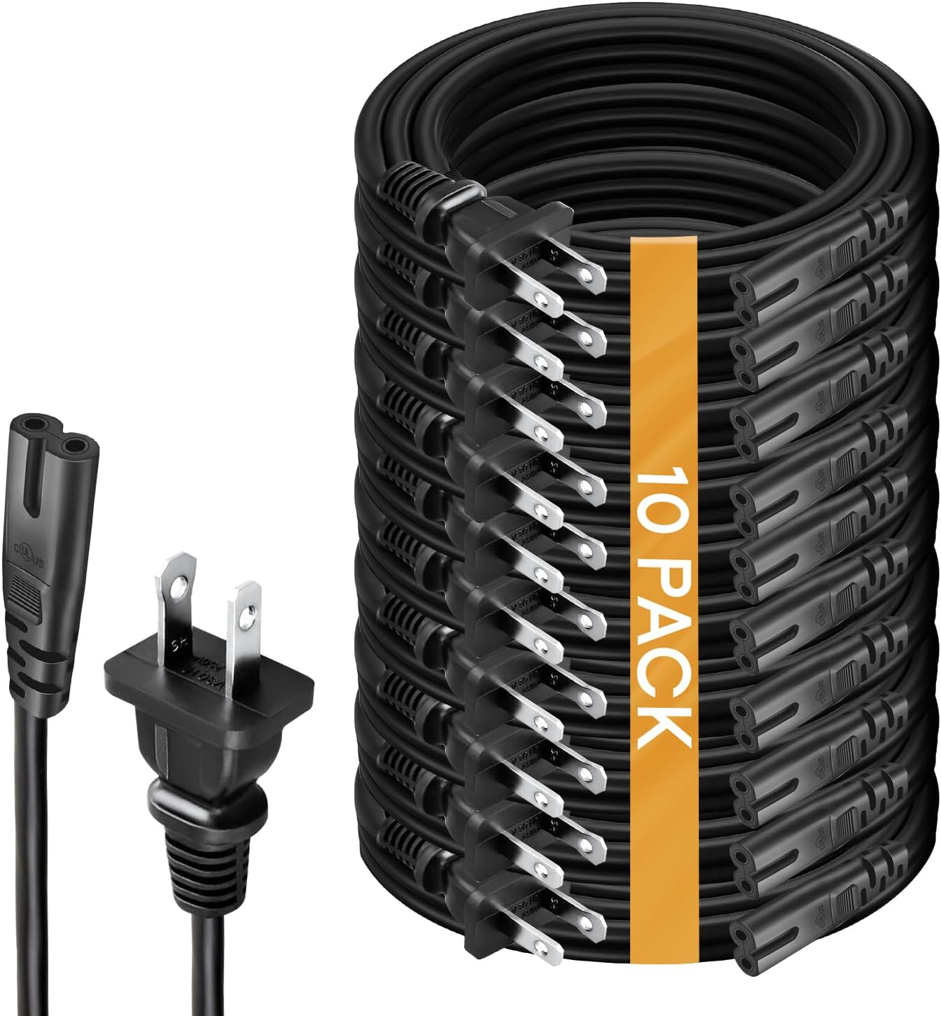 10-Pack 1ft. AC Power Cord for TV, PS, Xbox - Reliable C7 Replacement
