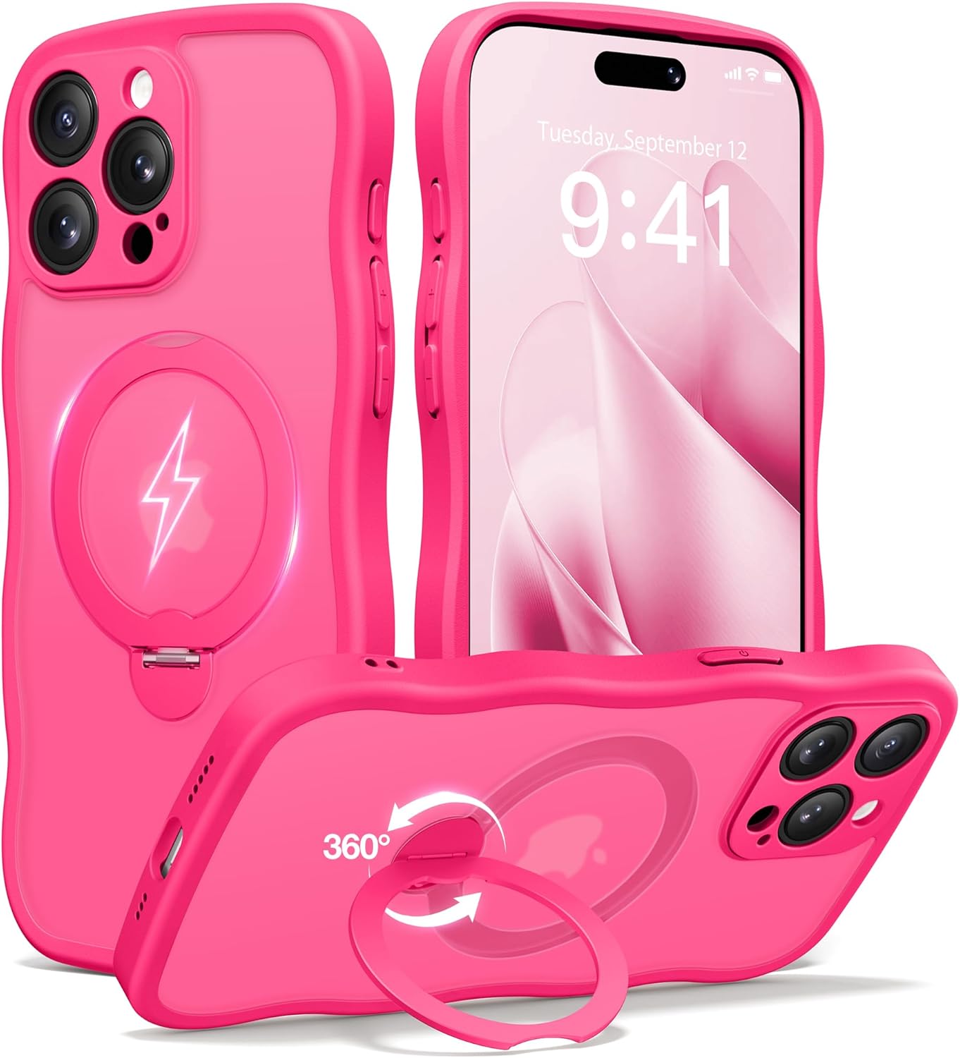 CAPRARO iPhone 15 Pro Case with 360 Spin Magnetic Stand