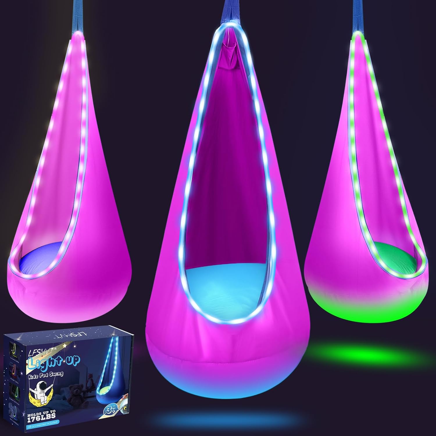 Kids LED Pod Swing: Cotton Sensory Hammock with Lights