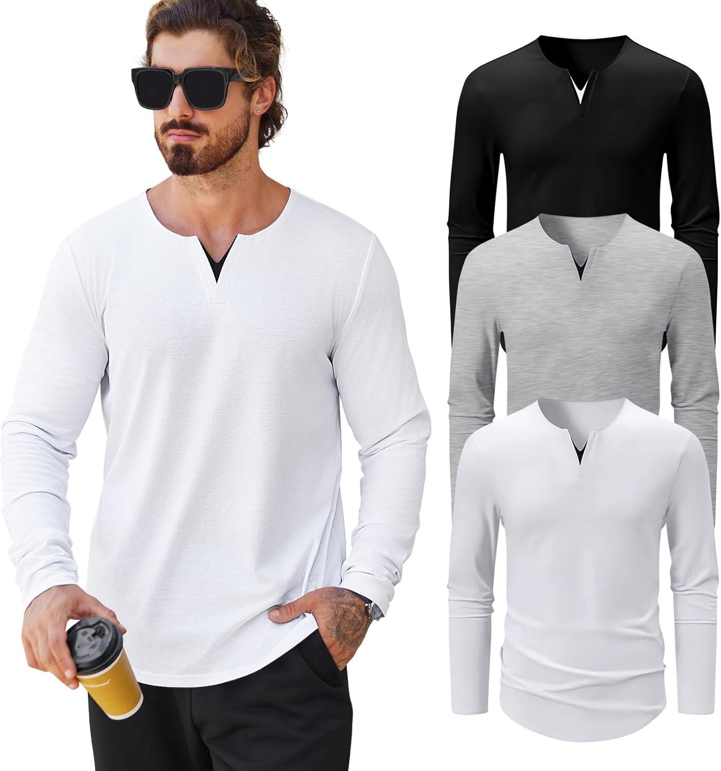 Mens V-Neck Shirt Casual Fashion Longline Tee for Every Occasion