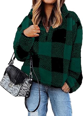 BTFBM Women Sherpa Pullover Quarter Zip Fleece Jacket for All