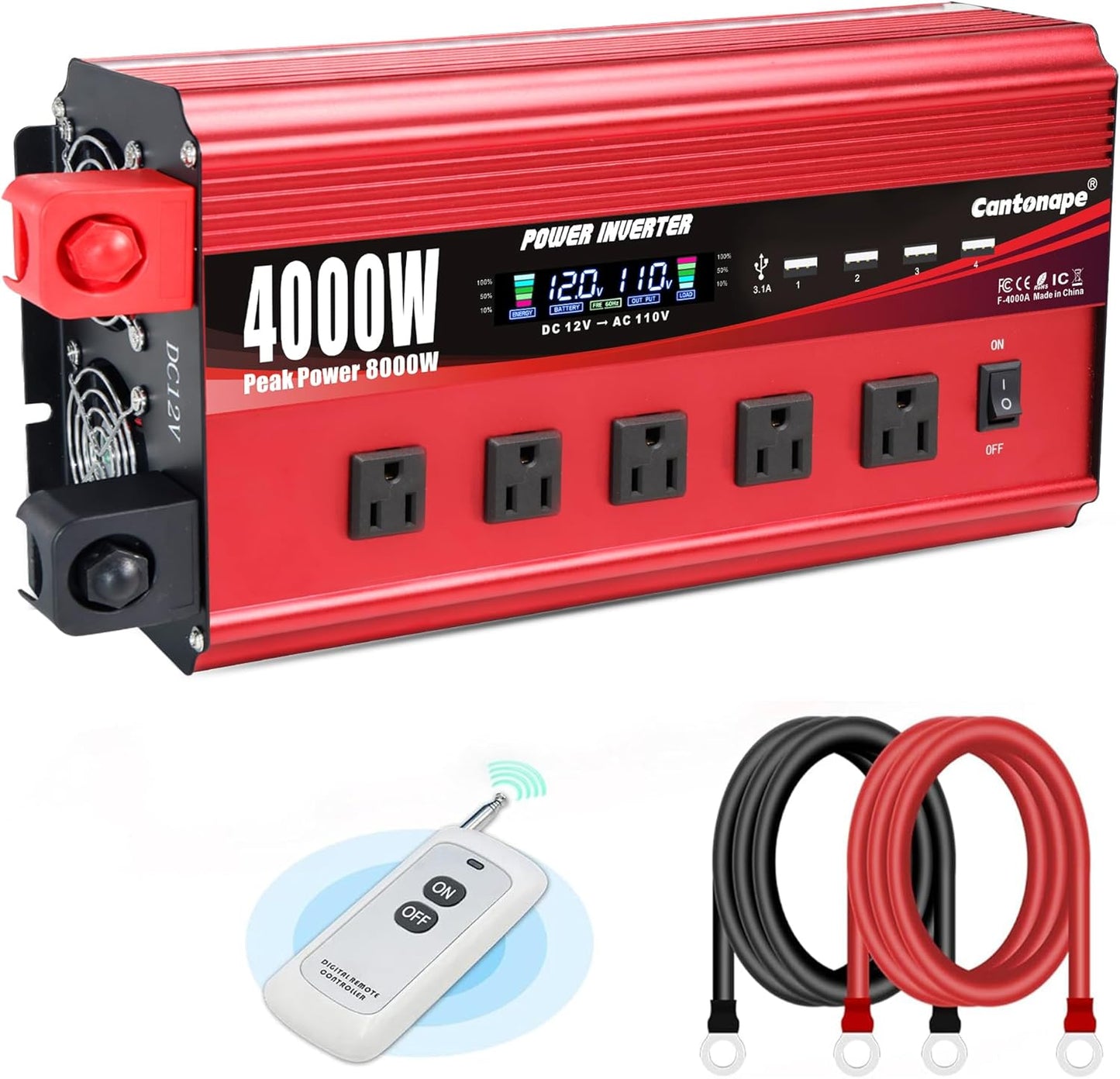 4000W Power Inverter 12V to 110V/120V for Car Truck RV Use