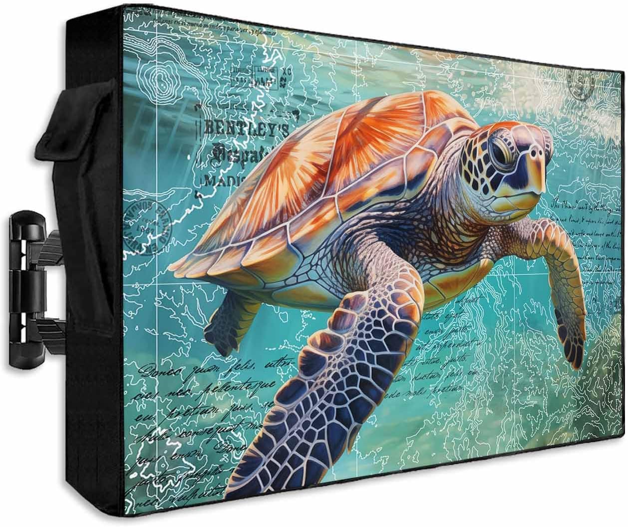 Ocean Sea Turtle Nautical Map Outdoor TV Cover 75 Inch