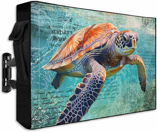 Ocean Sea Turtle Nautical Map Outdoor TV Cover 75 Inch