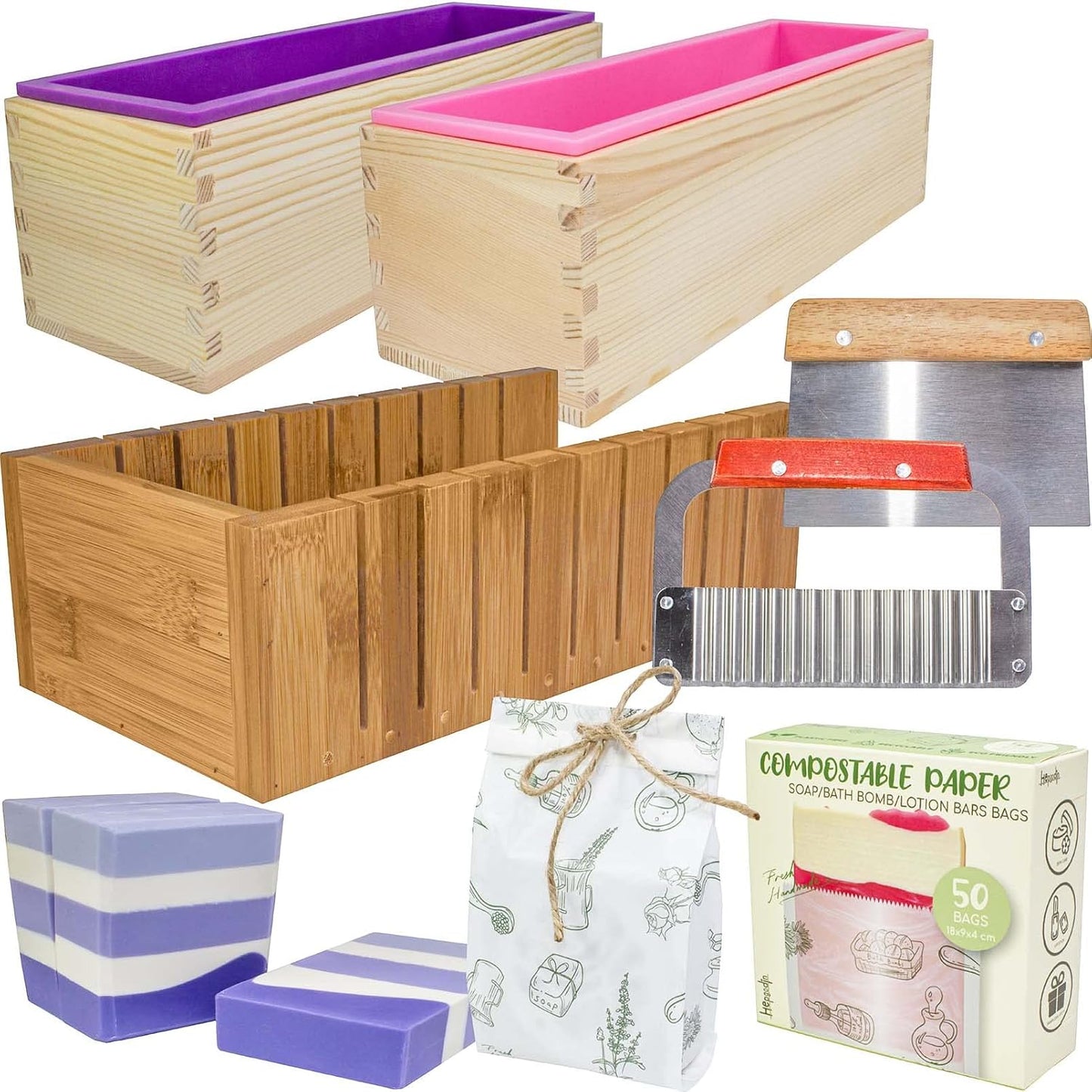 Soap Mold Making Kit with Wooden Cutter and Silicone Molds