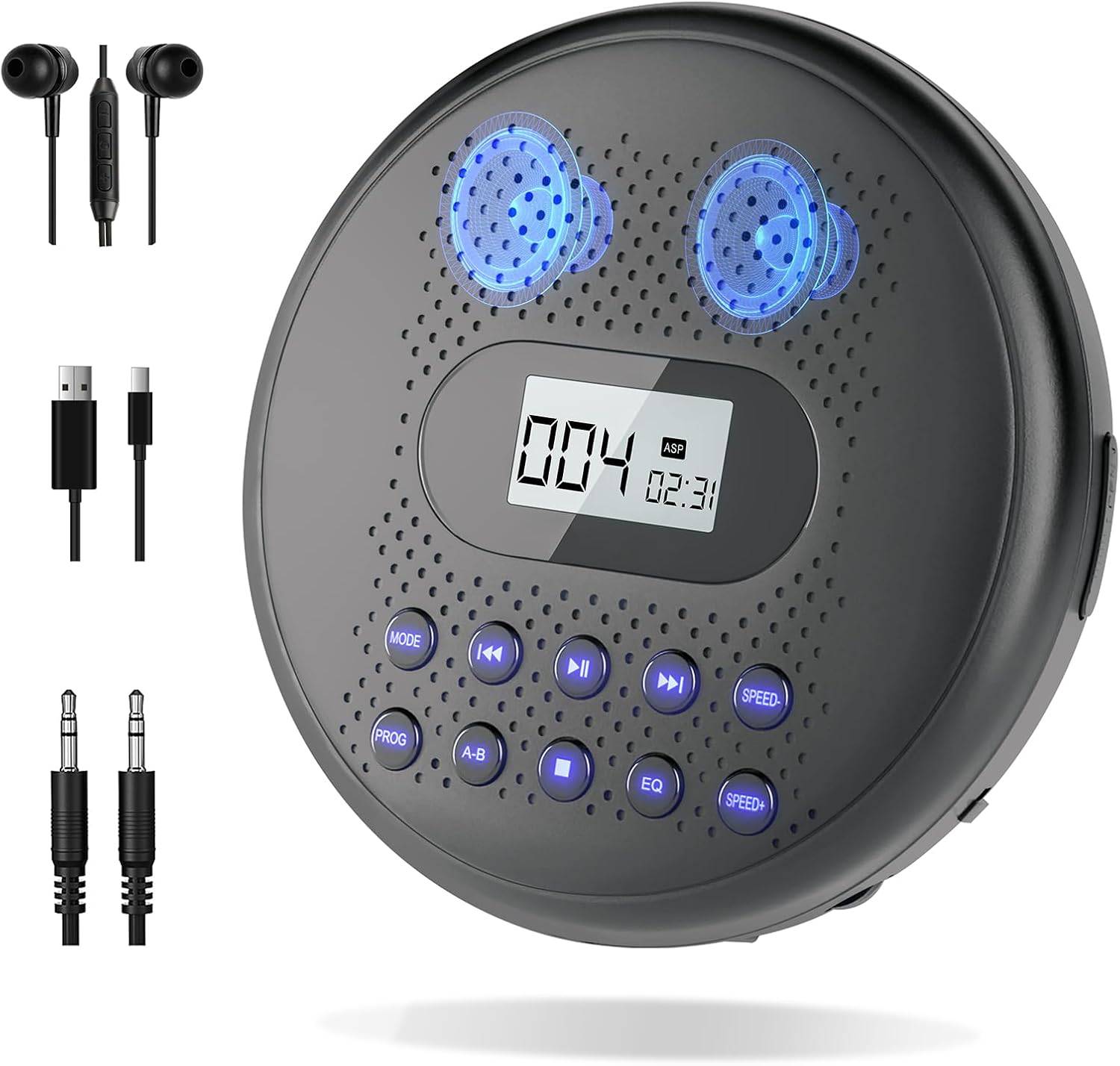 ARAFUNA Portable CD Player with Dual Stereo Speakers for Car