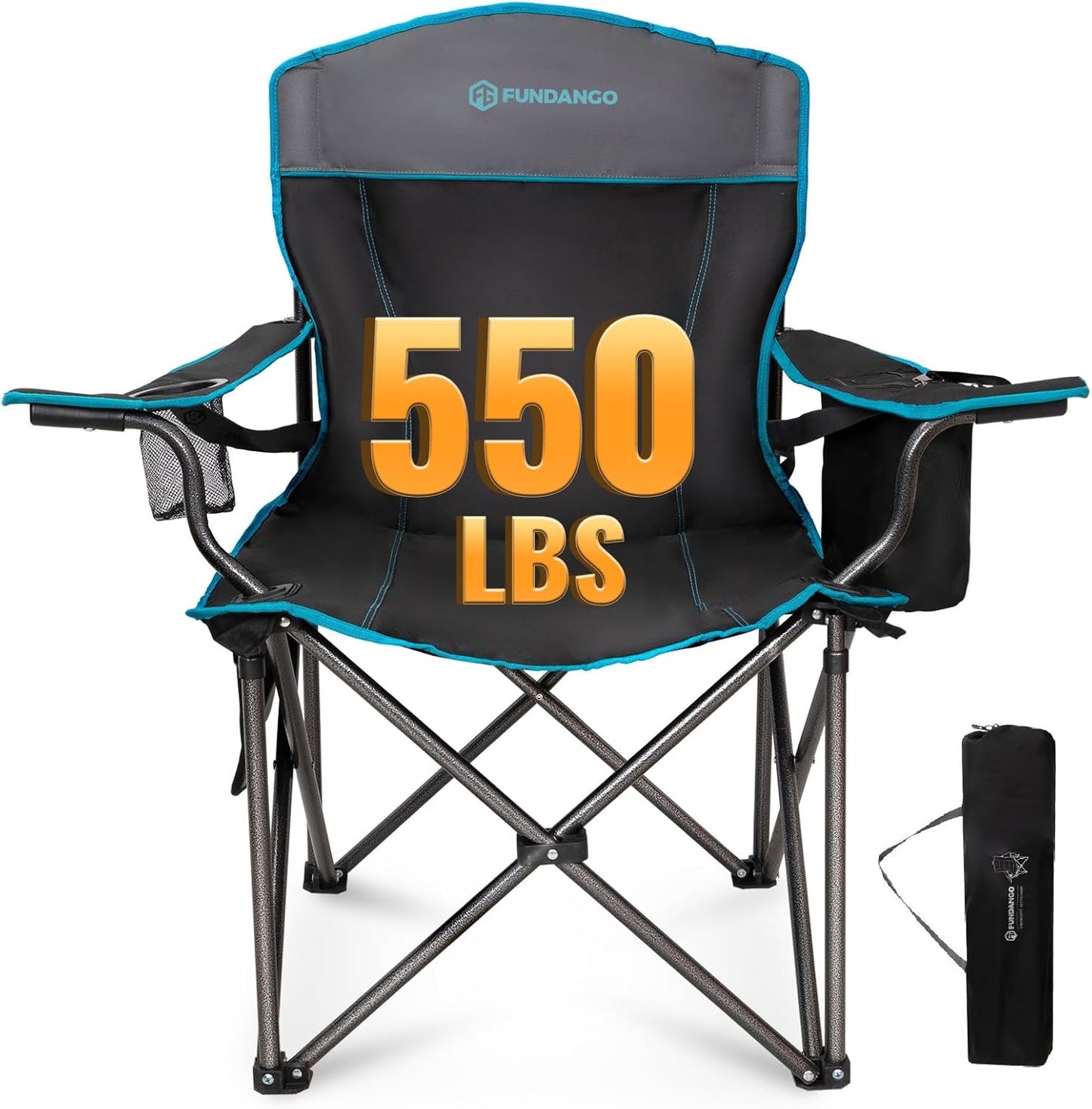 FUNDANGO Oversized Camping Chair for Adults with Cooler & Cup Holder