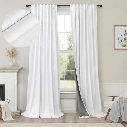 White Blackout Curtains 96 Inches Long for Total Darkness