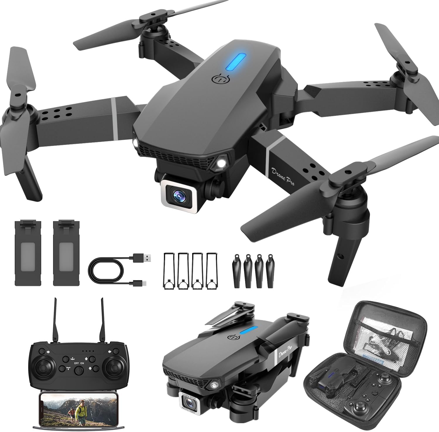 Foldable Mini Drone 1080P Camera, Easy Gesture Selfie, 360 Flips, 2 Batteries, Gifts for Boys
