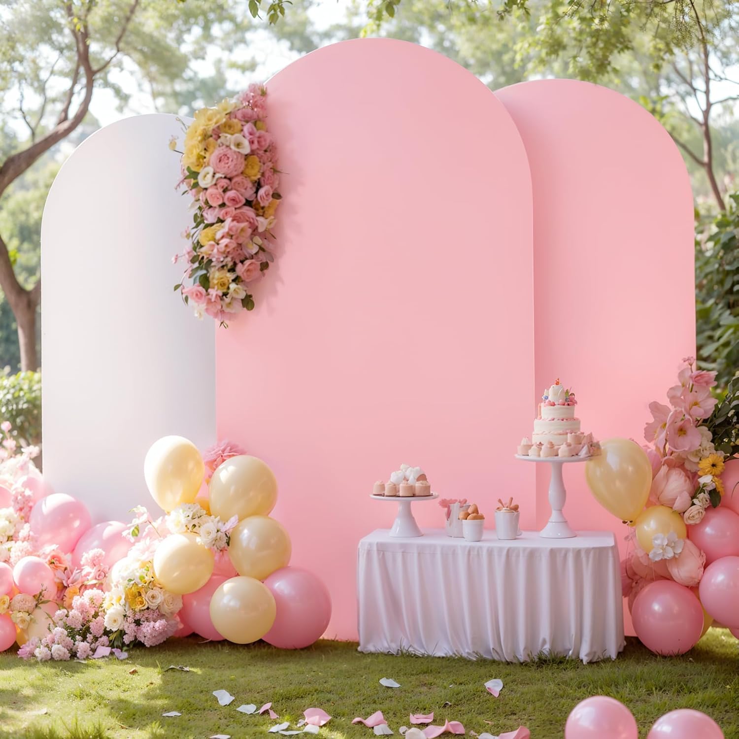 White Pink Arch Backdrop Cover Set of 3 for Events and Parties