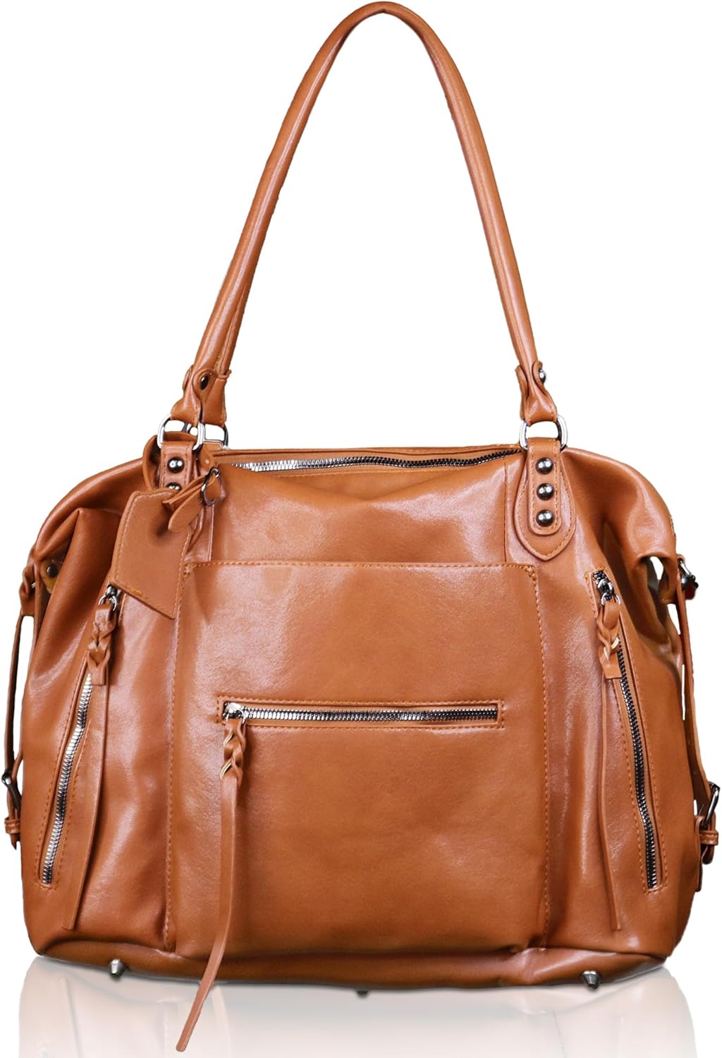 Women's Large Tote Bag with Zipper - Vegan Leather Hobo Style