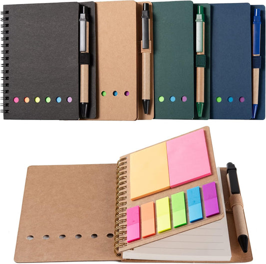 WILFANS Spiral Notebook Set with Pen Holder & Sticky Notes