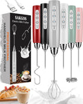 Rechargeable Handheld Milk Frother Wand 3-Speed with 3 Whisks