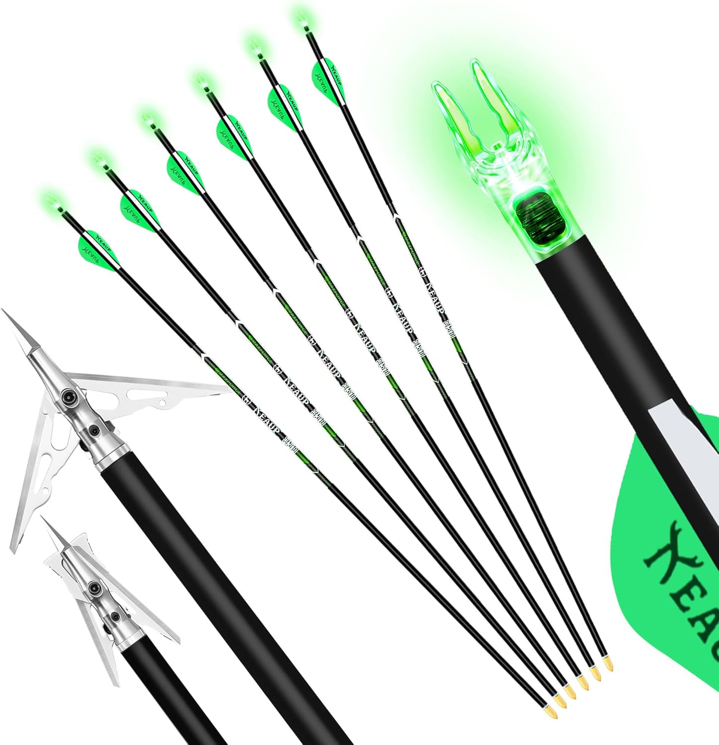 31 Inch Carbon Hunting Arrows with Broadheads and Lighted Nocks