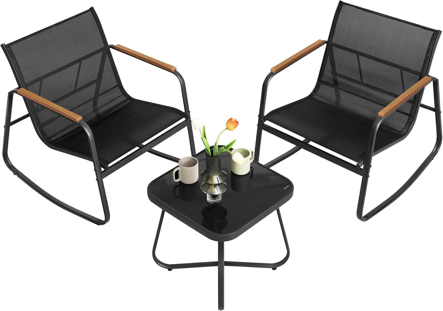 SONGMICS 3-Pc Patio Set: Rocking Chairs & Table, Steel, Armrests