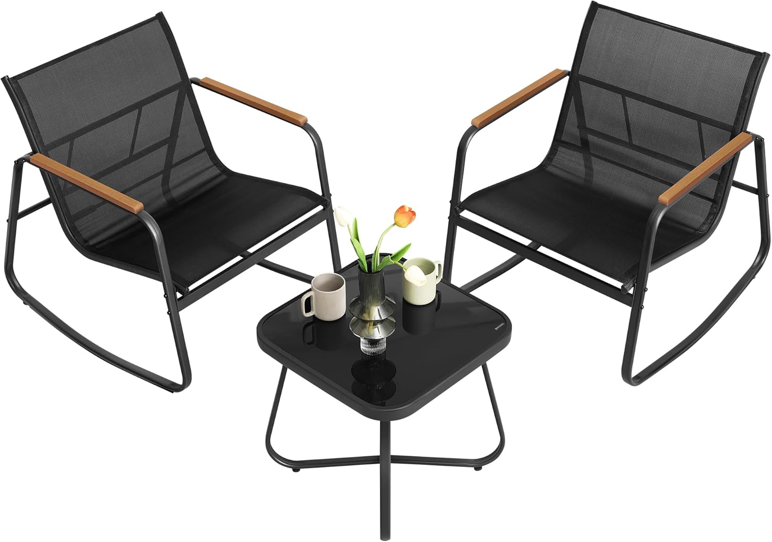 SONGMICS 3-Pc Patio Set: Rocking Chairs & Table, Steel, Armrests