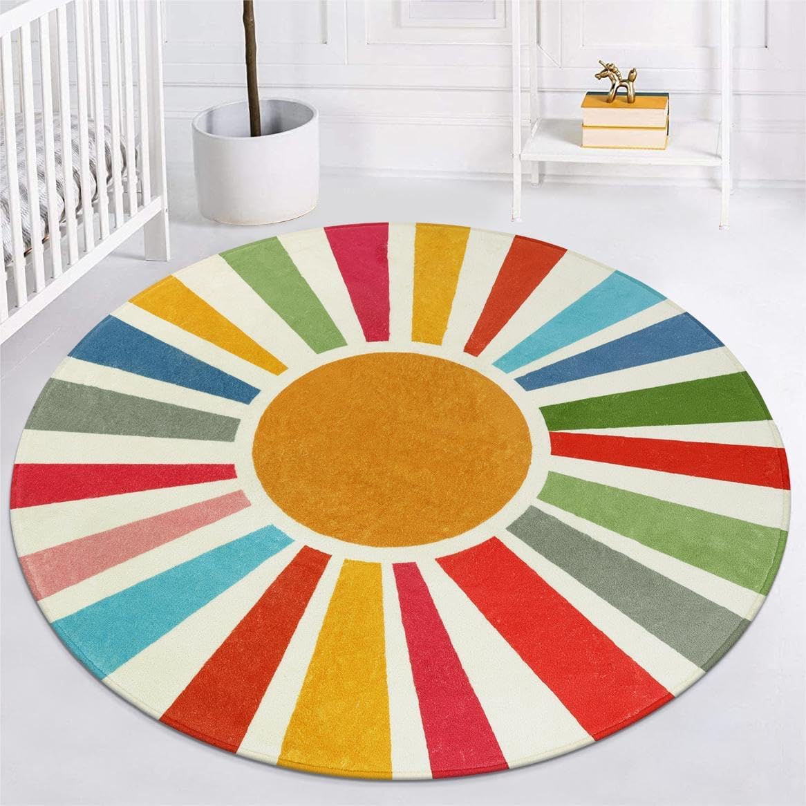 5ft Boho Washable Rainbow Rug for Bedroom