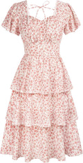 Women's Square Neck Tiered Ruffle Midi Dress - Smocked Back Fit