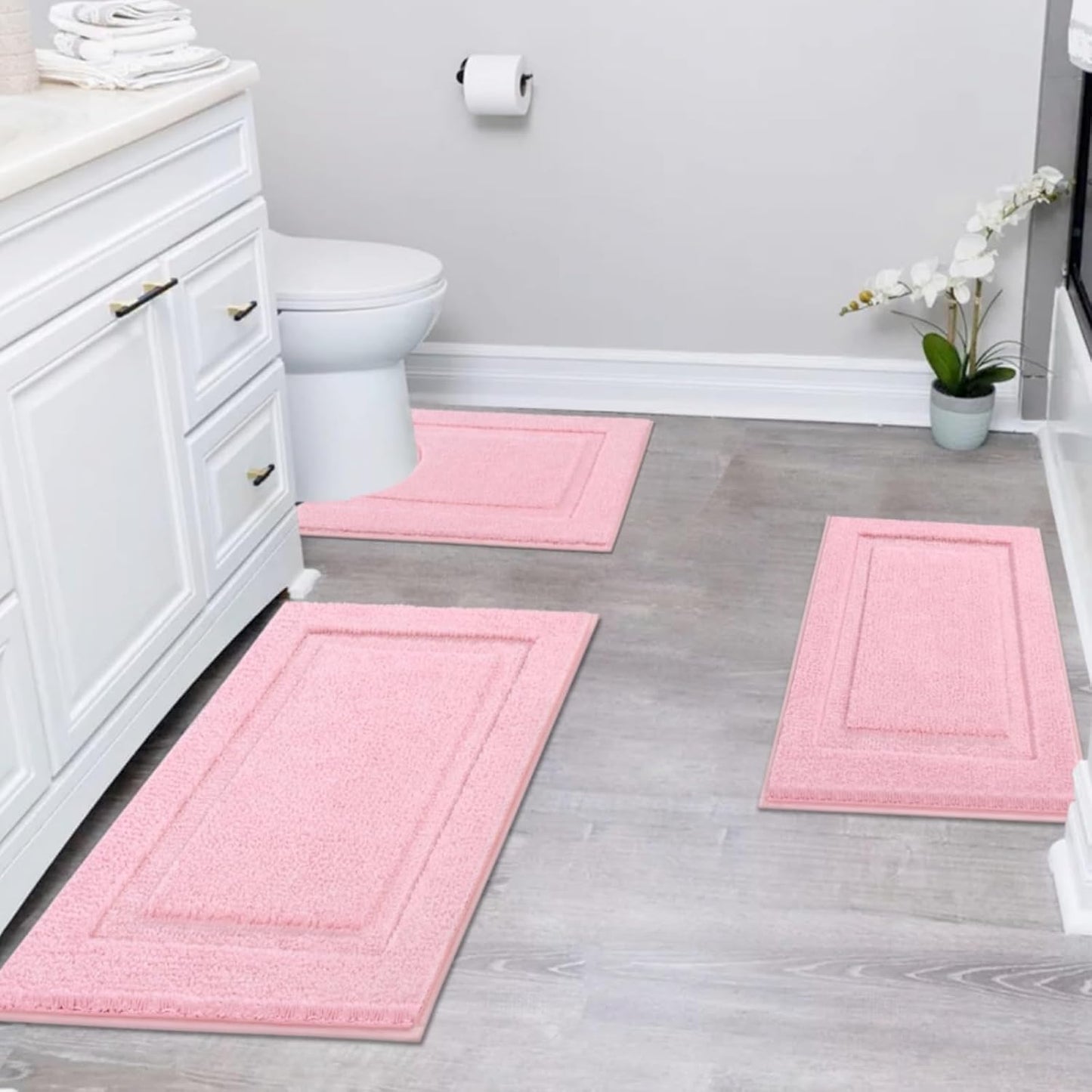 SHACOS Pink Bathroom Rugs Set - Soft, Non Slip, and Washable