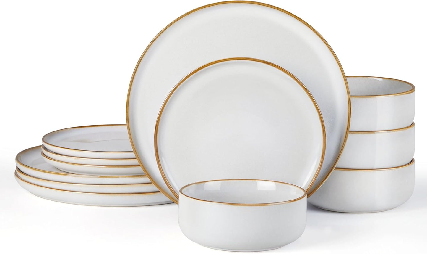 E-far Stoneware Dinnerware Set for 4 - 12-Piece Plates & Bowls