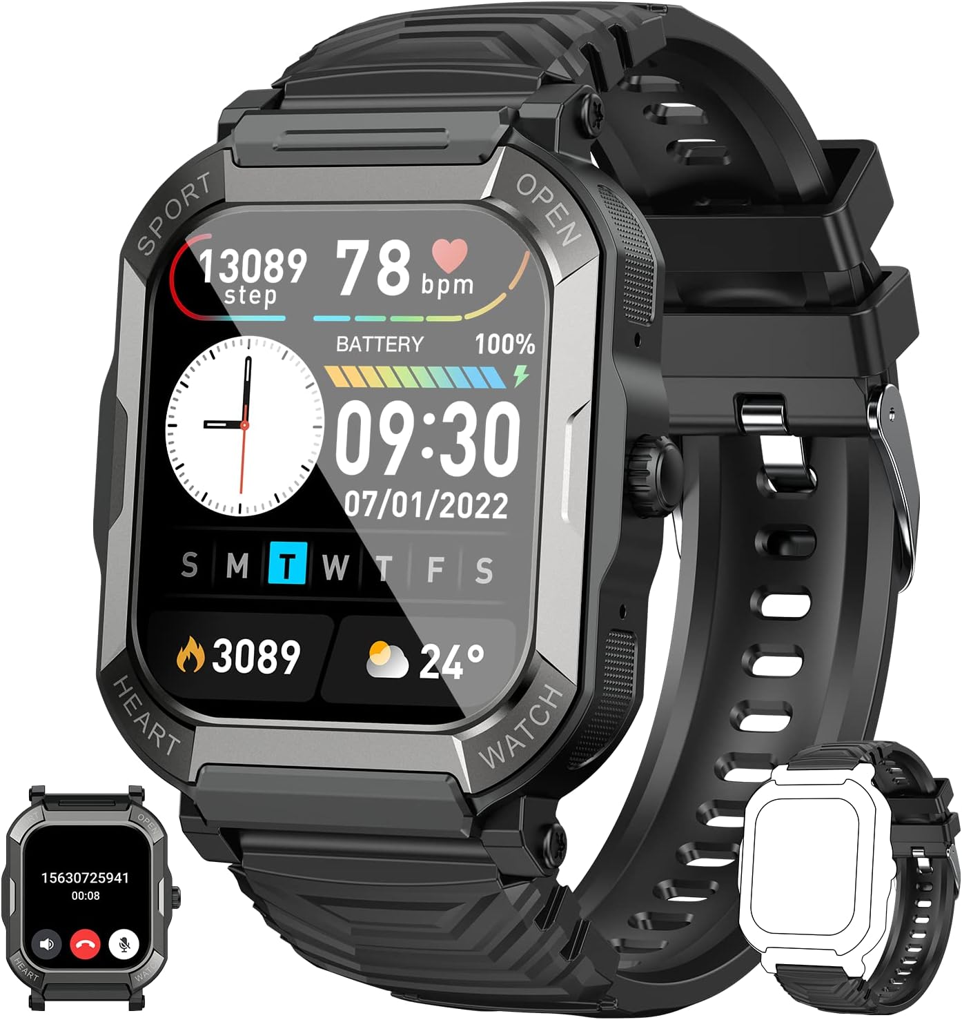 Rlaineox Smartwatch: Answer Calls, Military Grade, Waterproof