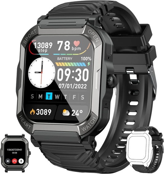 Rlaineox Smartwatch: Answer Calls, Military Grade, Waterproof