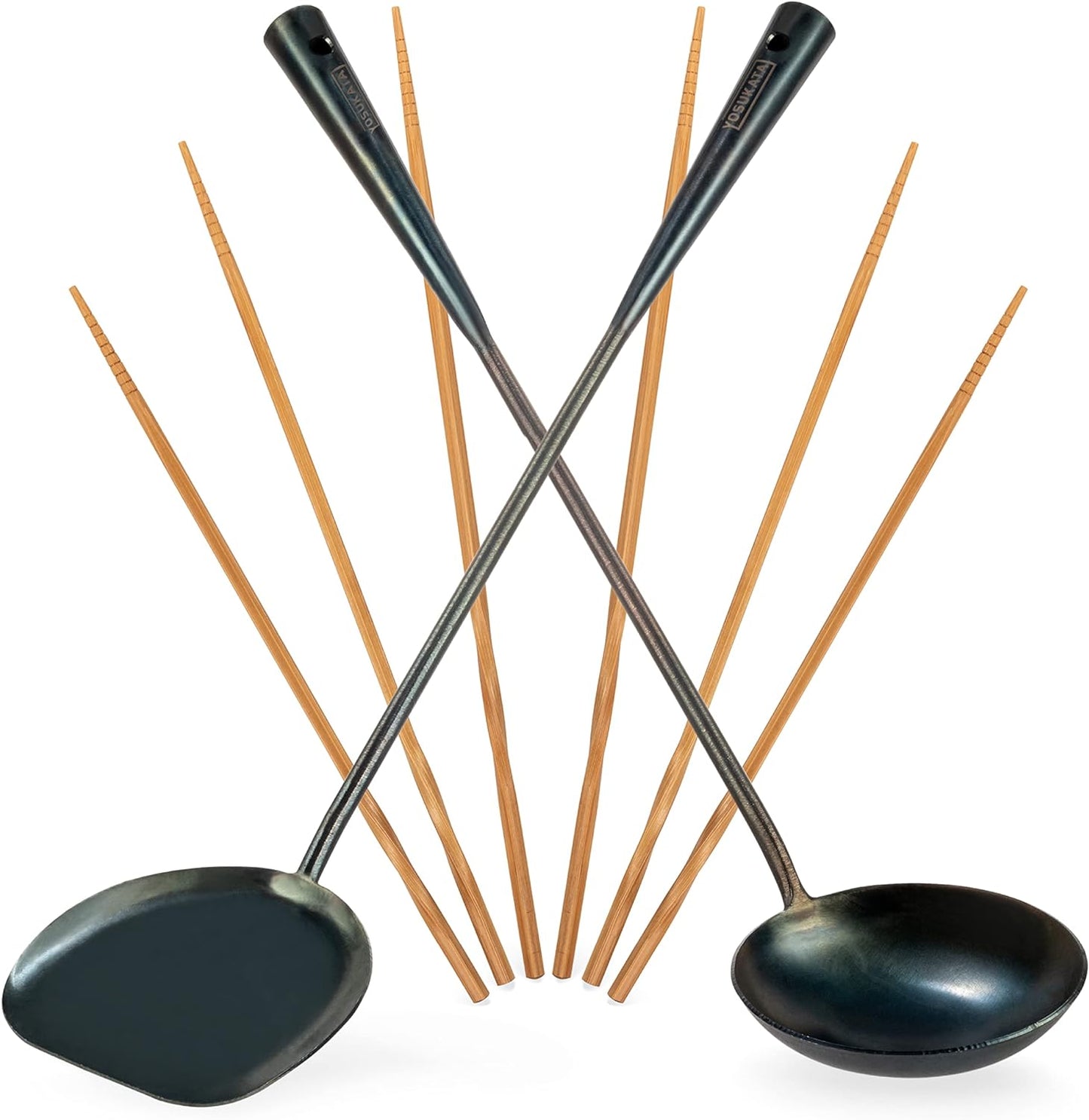 YOSUKATA Pre-Seasoned Wok Utensils Set for Authentic Cooking