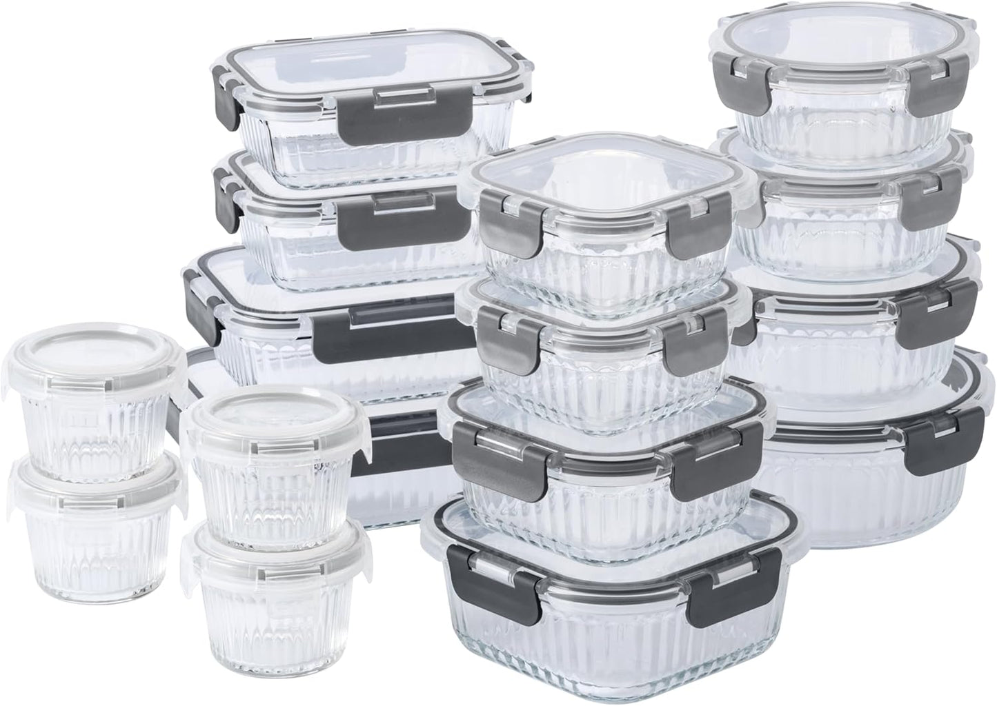 Premium 32-Pc. Borosilicate Glass Food Container Set for Meal Prep