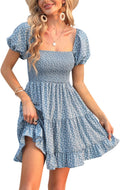 Veatzaer Puff Sleeve Smocked Babydoll Dress - Flattering (Style 399B)
