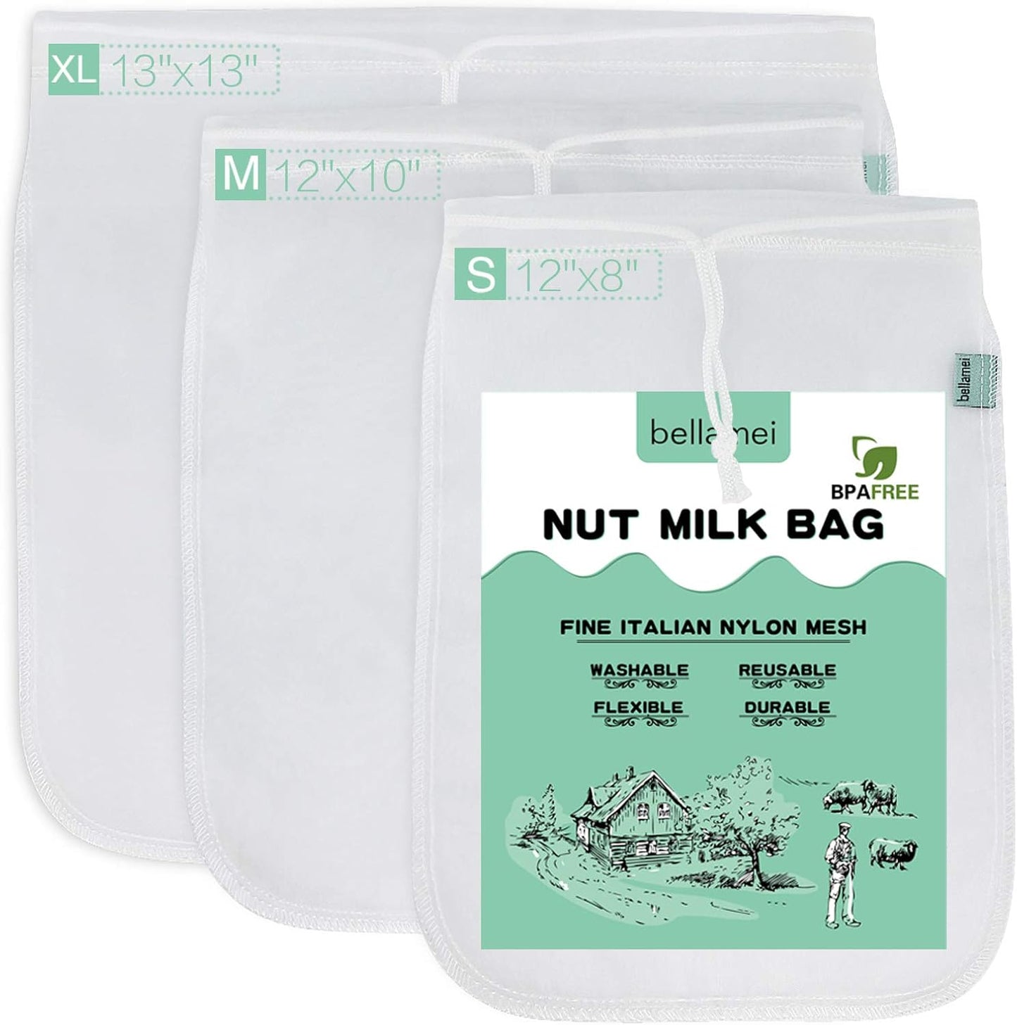 3-Pack Reusable Nut Milk Bags - Strain with Ease!