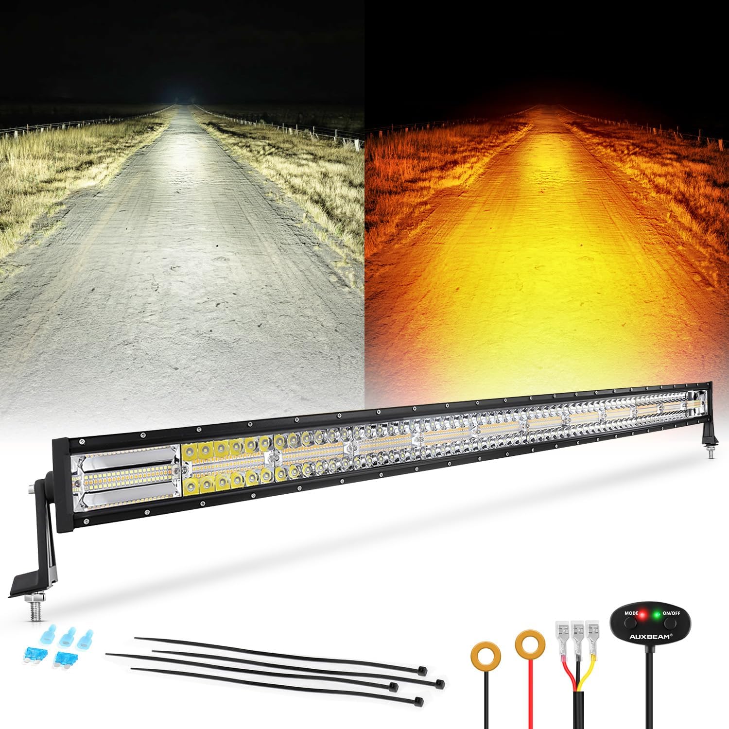 Auxbeam 50 Inch Curved LED Light Bar with 6 Modes for Offroad
