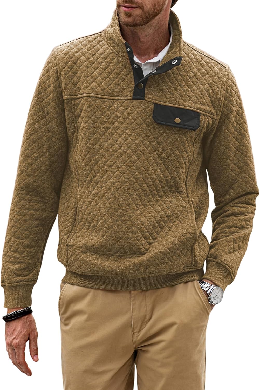 JMIERR Men's Quilted Sweatshirt for Casual Outdoor Style