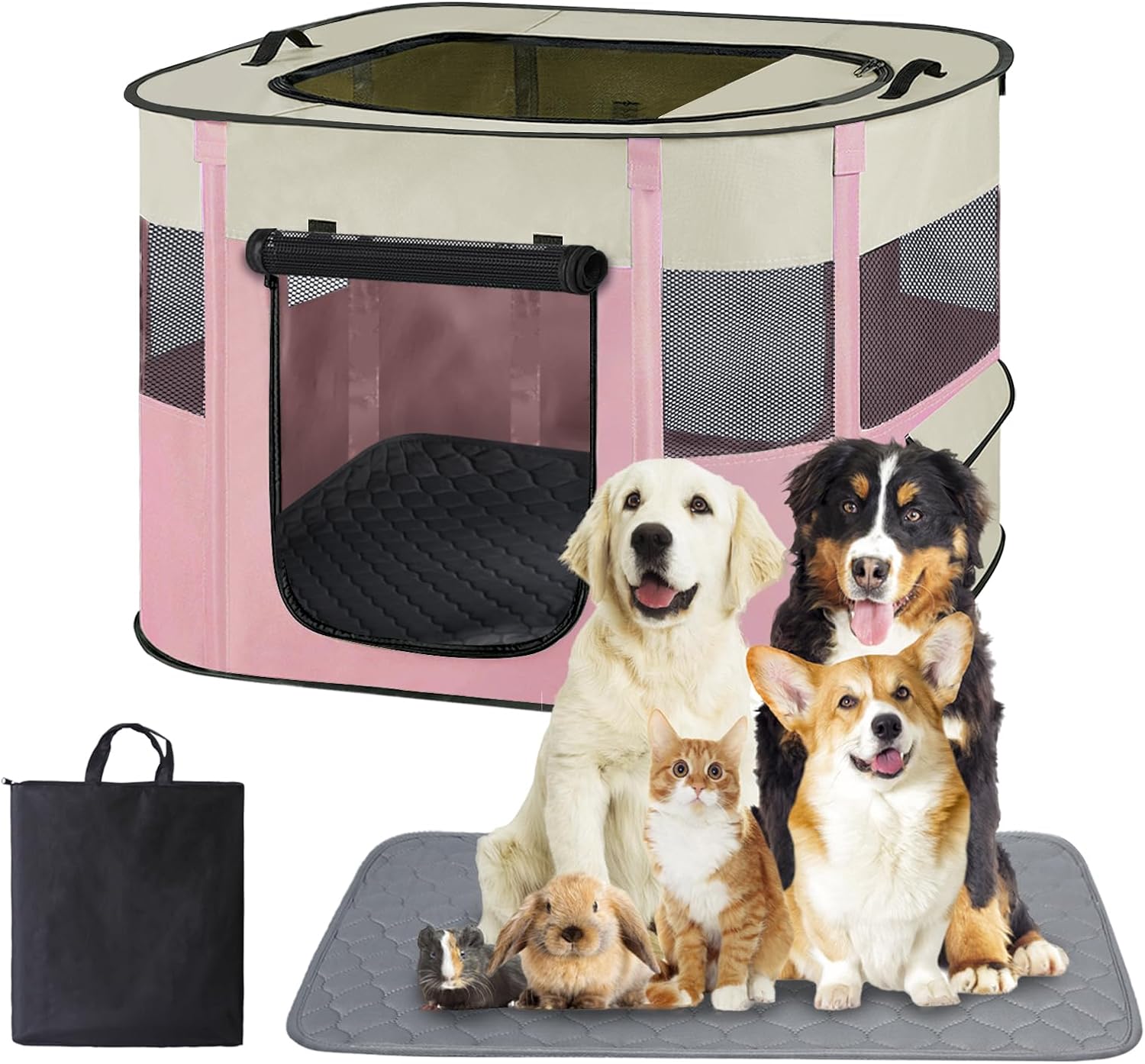 Portable Dog Cat Playpen with Waterproof Pad for Travel