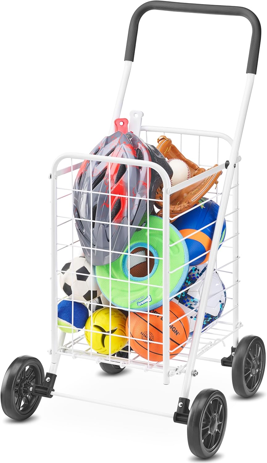 Whitmor Folding Utility Shopping Cart with Heavy Duty Wheels
