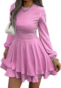 Womens Long Sleeve Knit Dress with Ruffle Hem for Fall Style