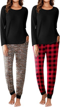 Womens 2 Pack Long Sleeve Pajama Set - Cozy Jogger Lounge PJs