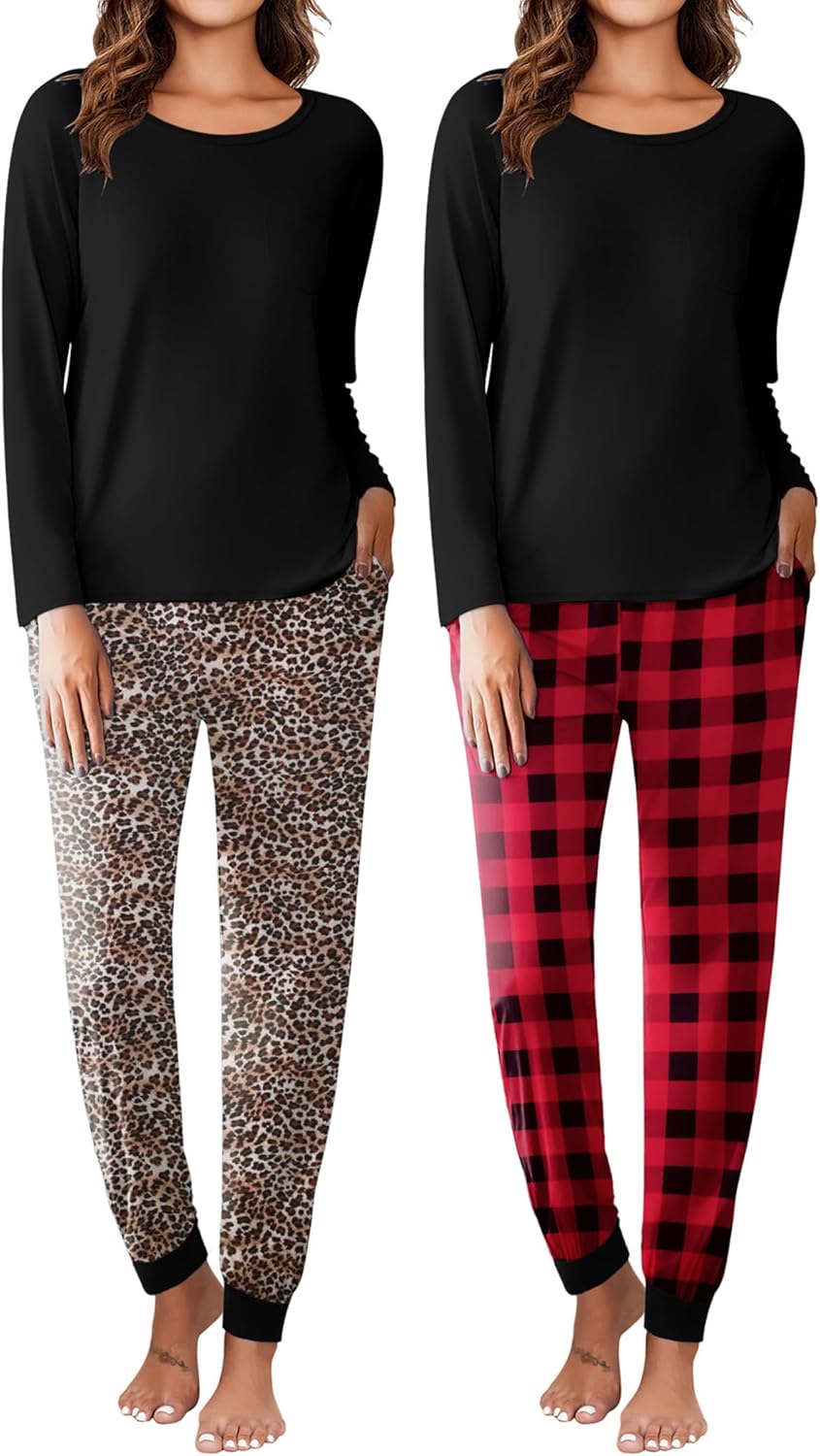 Ekouaer 2 Pack Womens Pajamas Set for Cozy Sleep and Lounge