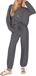 Lounge Sets for Women Ribbed Knit Two-Piece Tracksuit - Fall Travel