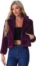 Allegra K Women's Cropped Faux Fur Jacket - Fluffy Open Front